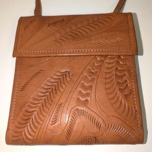 JL Saldivar Leather Embossed Tooled Crossbody Bag Wallet‎ Foldover NWOT